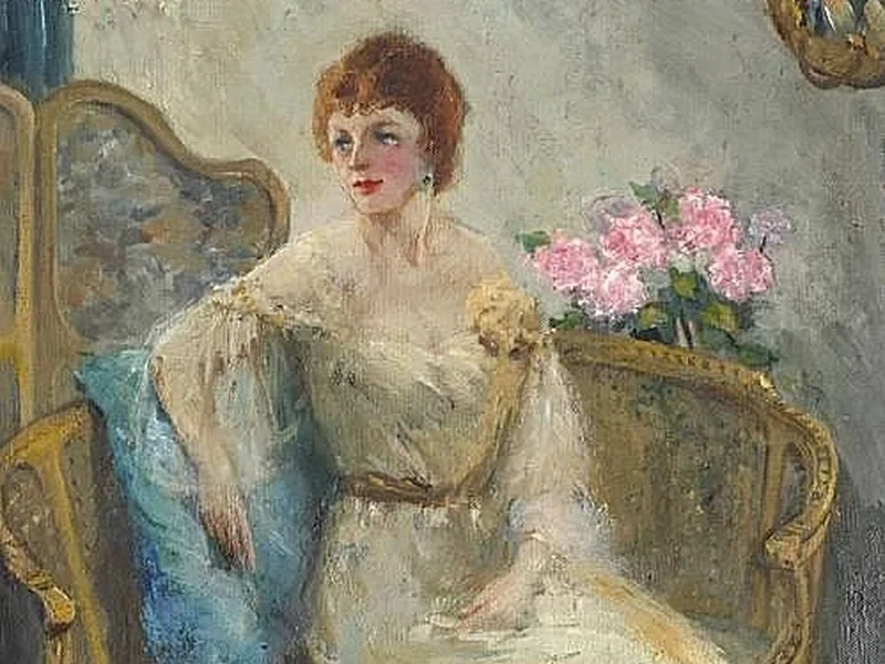 1869-Nell Marion Tenison - Signora seduta su una chaise longue dorata